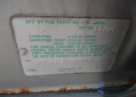 2005 Subaru Forester 2.5X z USA, uszkodzony, nr VIN JF1SG63645H740768